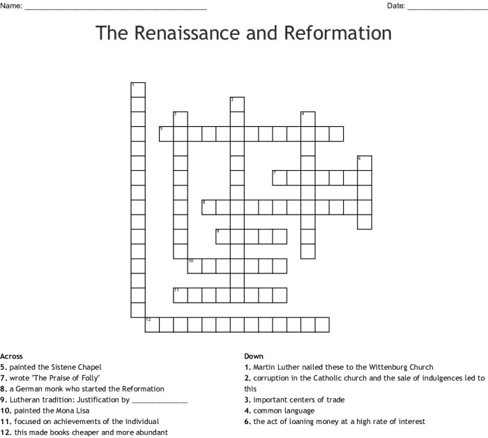 Renaissance and reformation crossword puzzle answer key